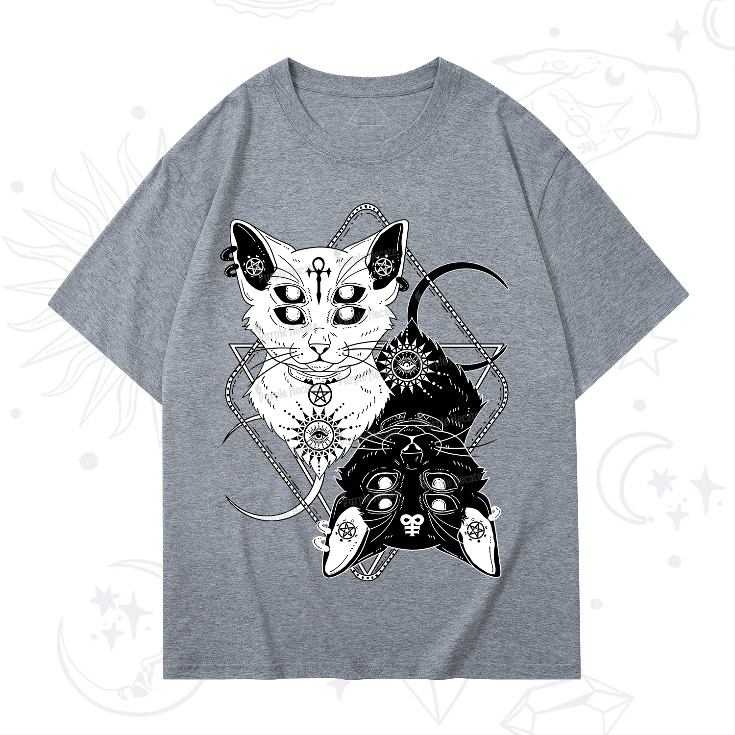 Purplehecate Occult Mirror Cats T-Shirt