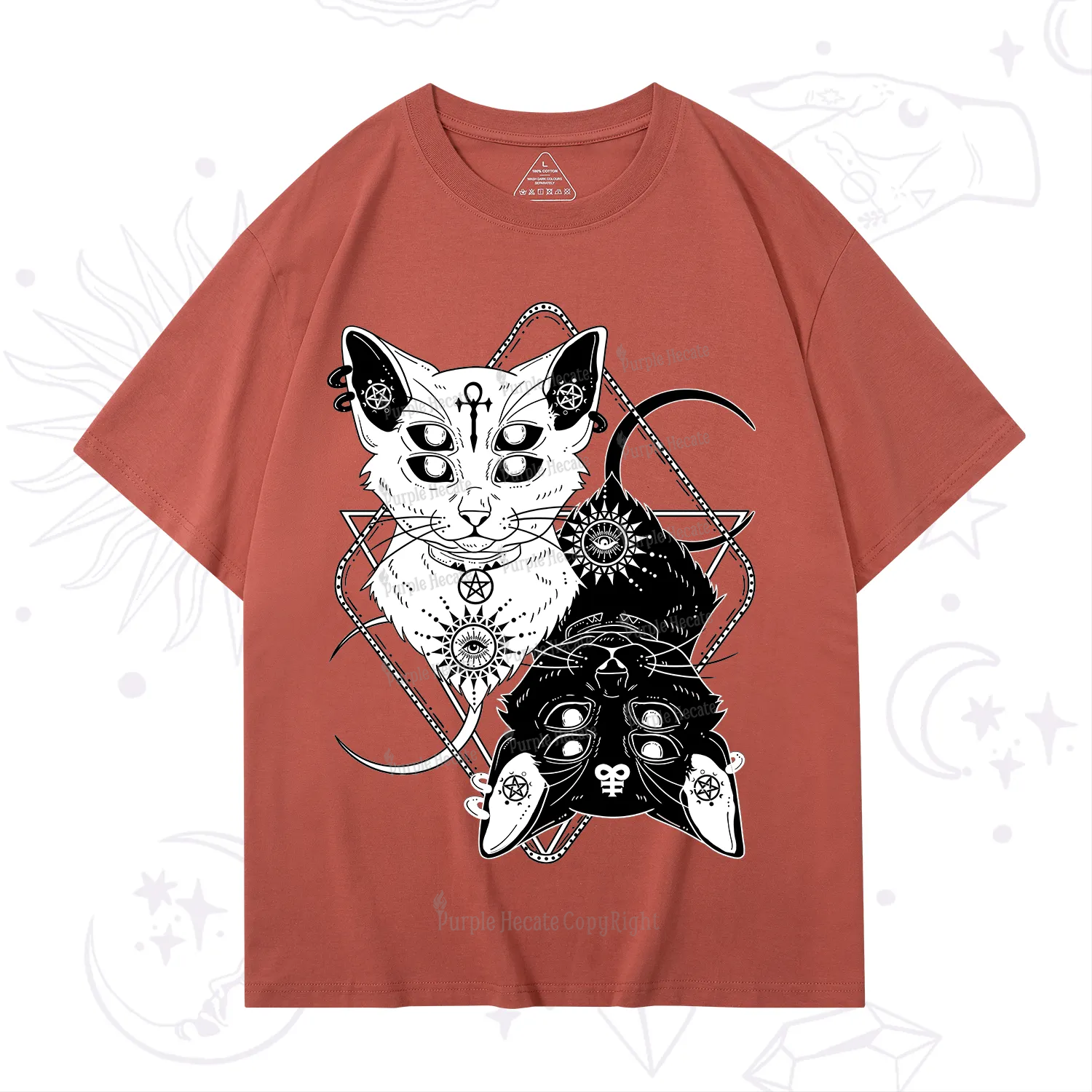 Purplehecate Occult Mirror Cats T-Shirt