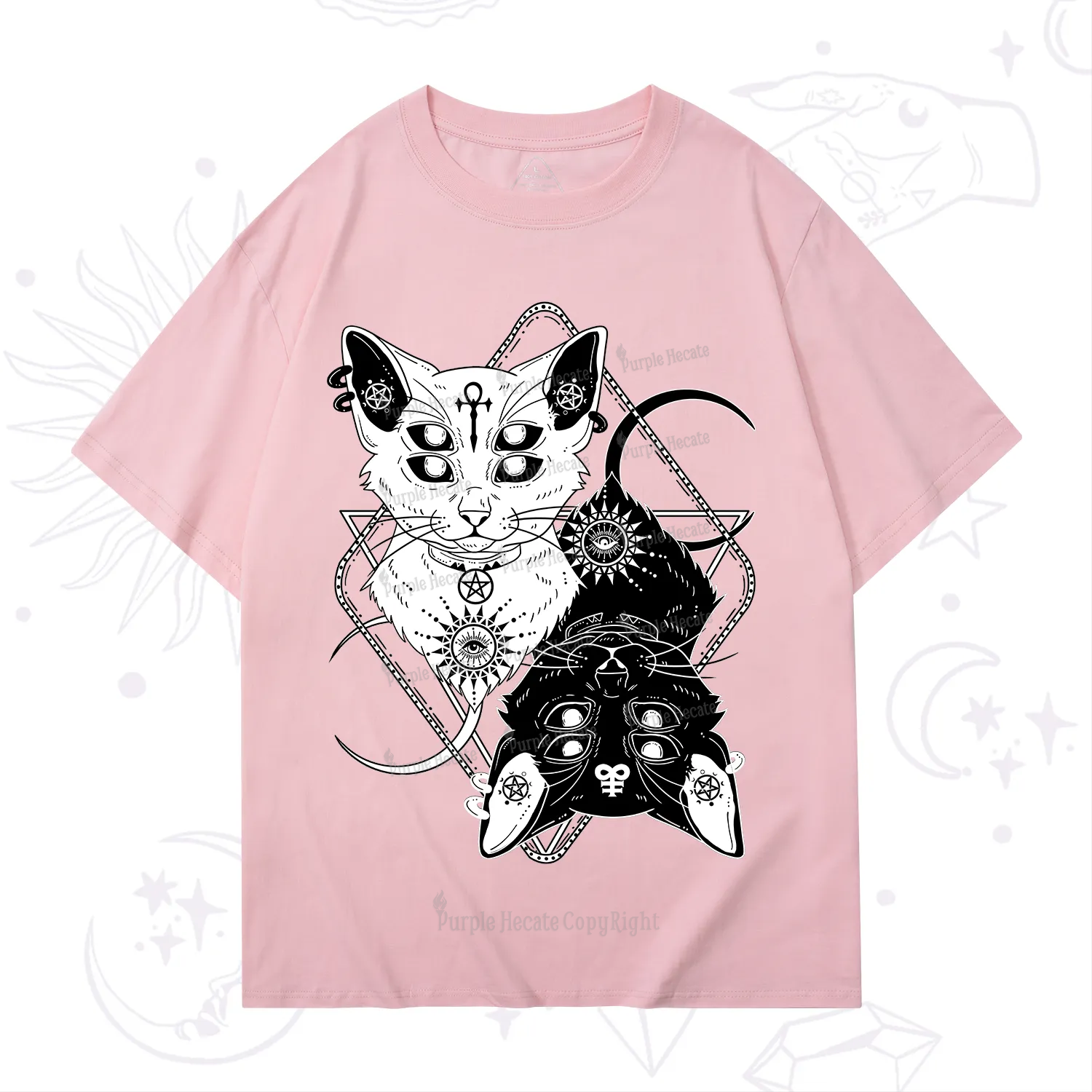 Purplehecate Occult Mirror Cats T-Shirt