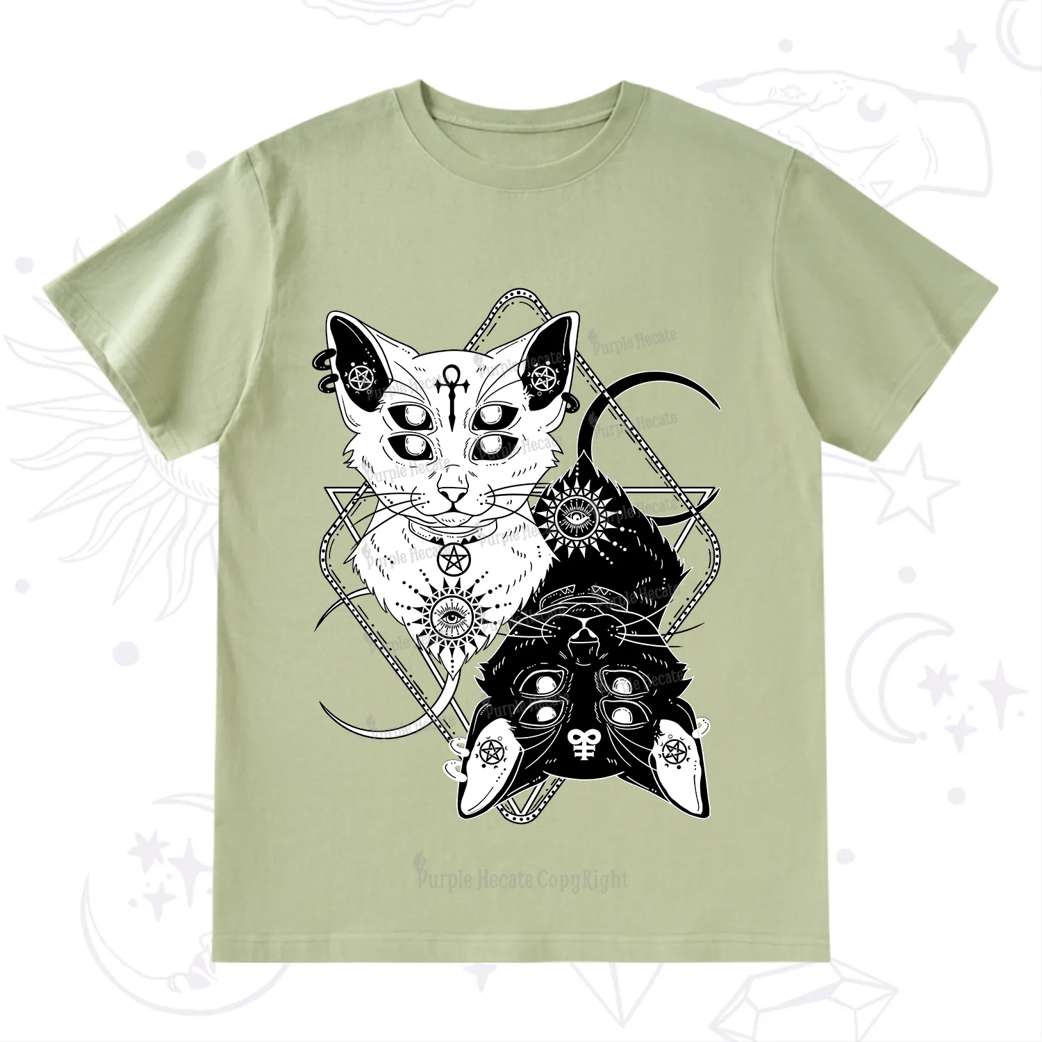 Purplehecate Occult Mirror Cats T-Shirt