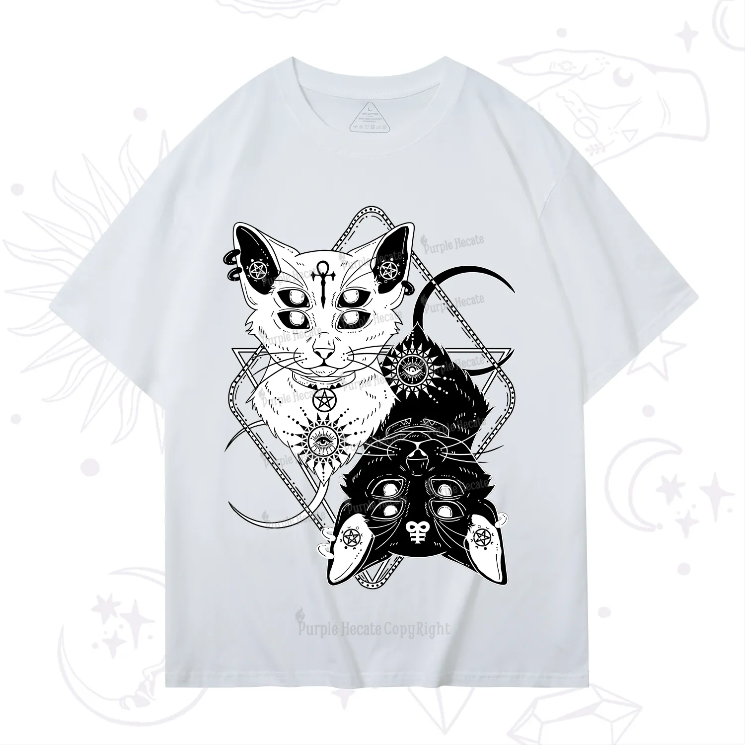 Purplehecate Occult Mirror Cats T-Shirt