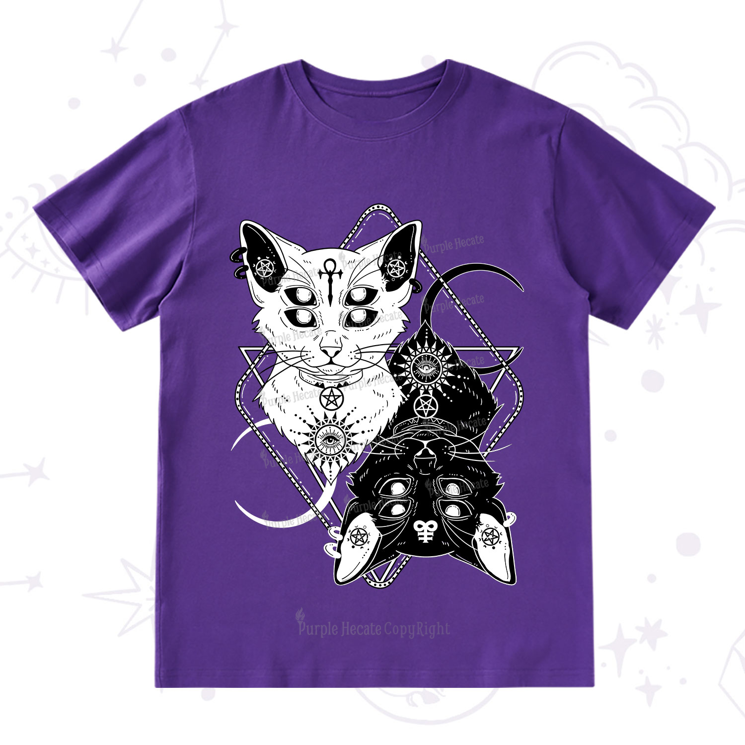 Purplehecate Occult Mirror Cats T-Shirt