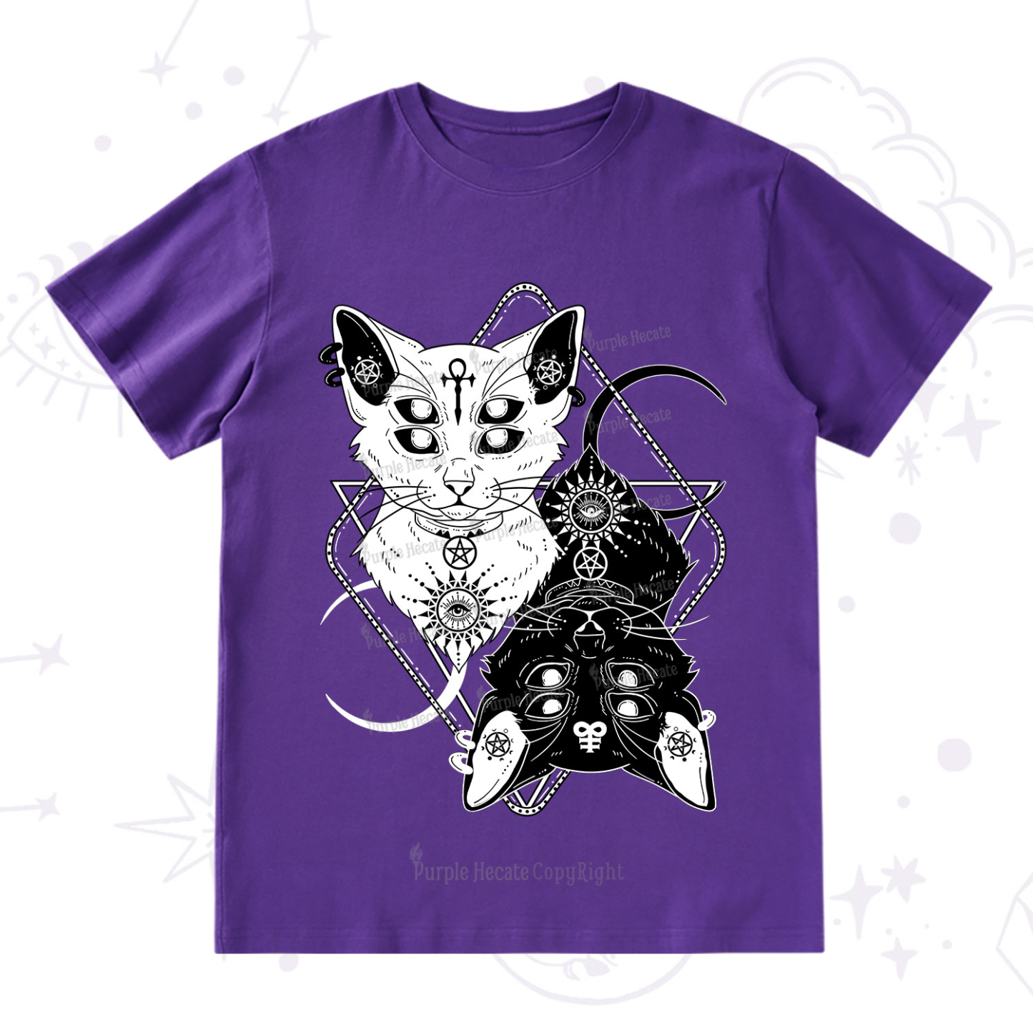 Purplehecate Occult Mirror Cats T-Shirt
