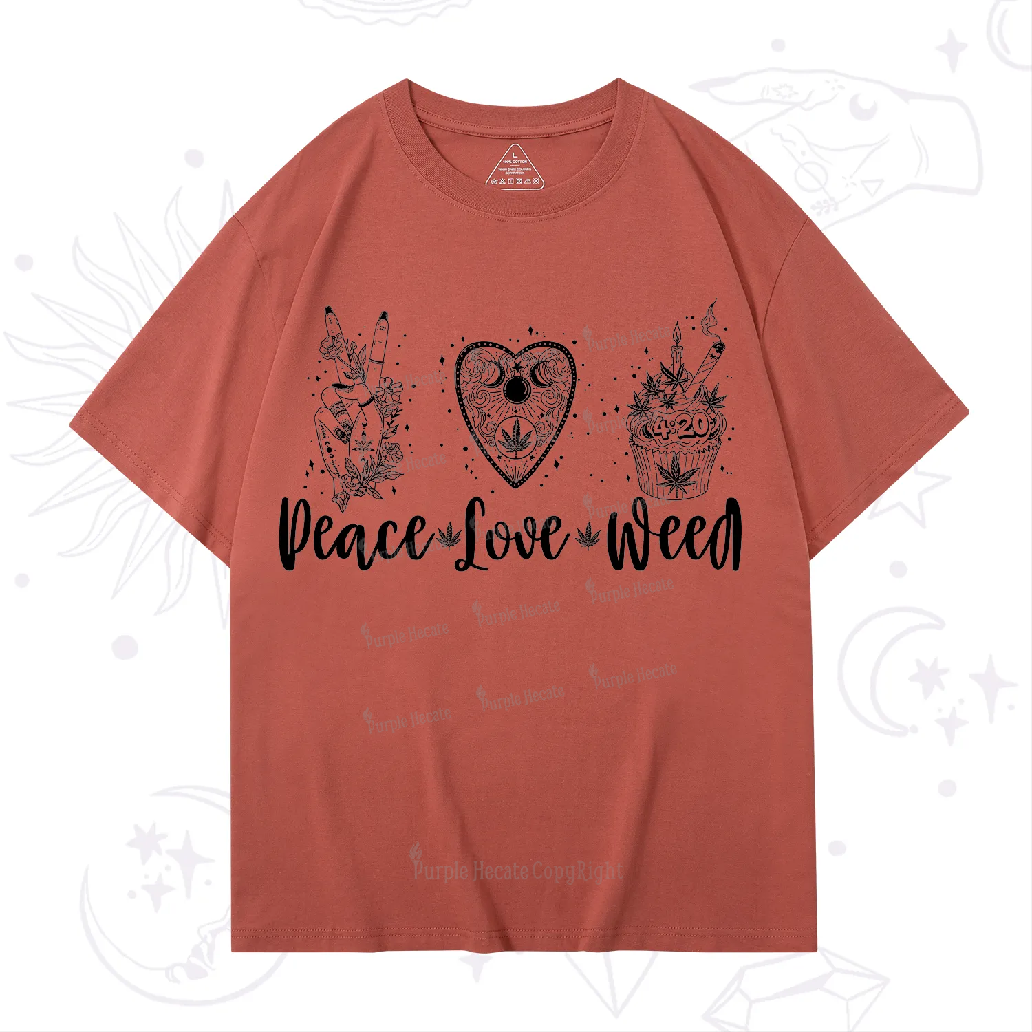 Purplehecate Peace Love Weed T-Shirt