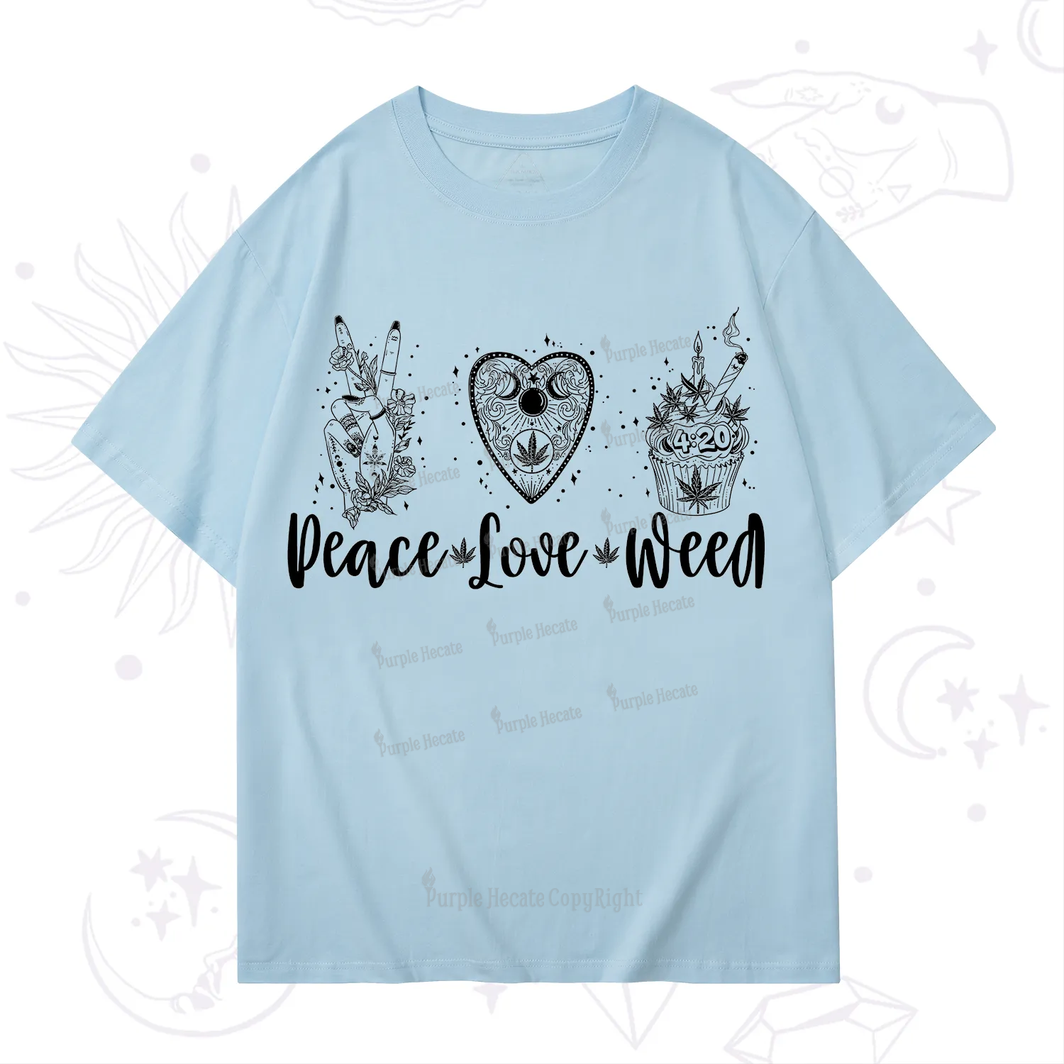 Purplehecate Peace Love Weed T-Shirt