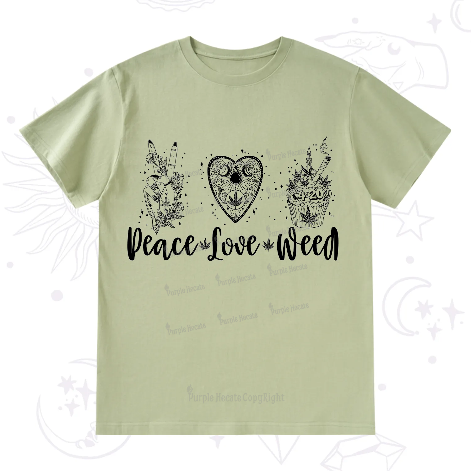 Purplehecate Peace Love Weed T-Shirt
