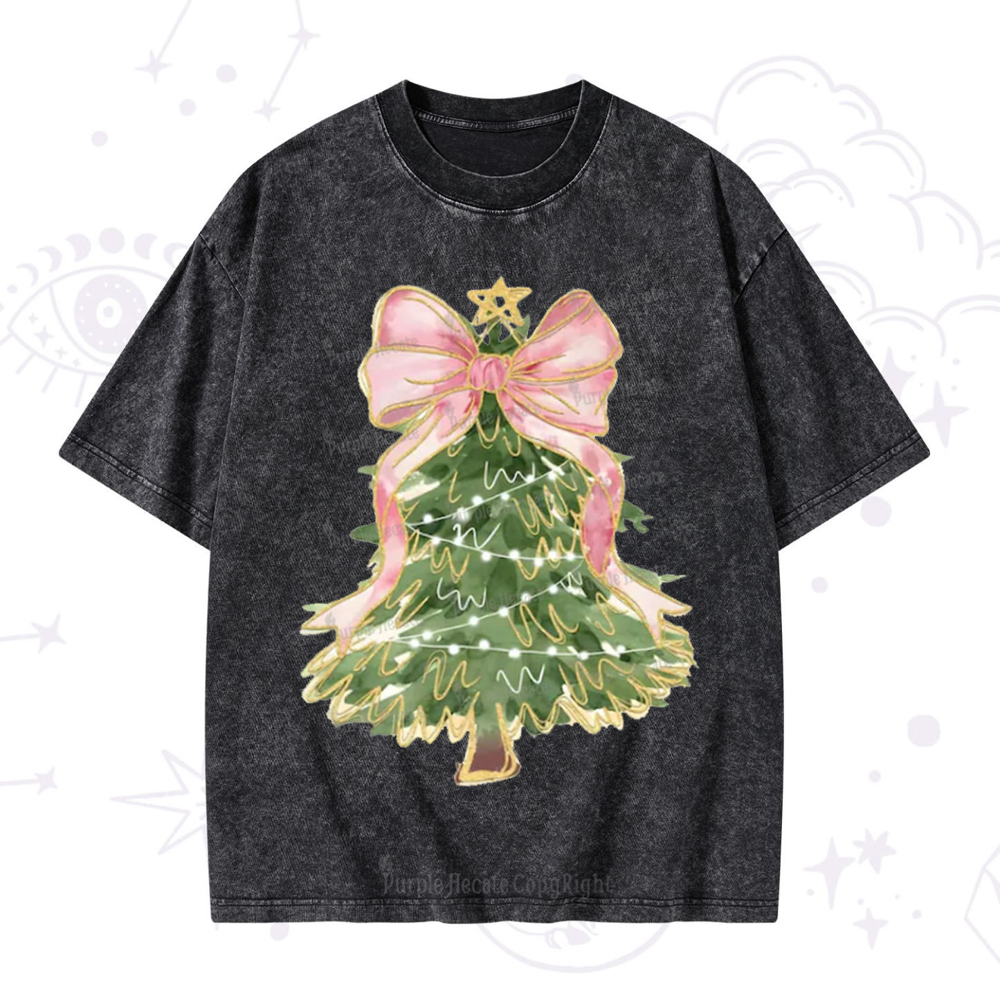 Purplehecate Christmas Tree Bow Washed T-Shirt