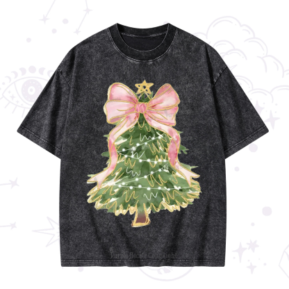 Purplehecate Christmas Tree Bow Washed T-Shirt