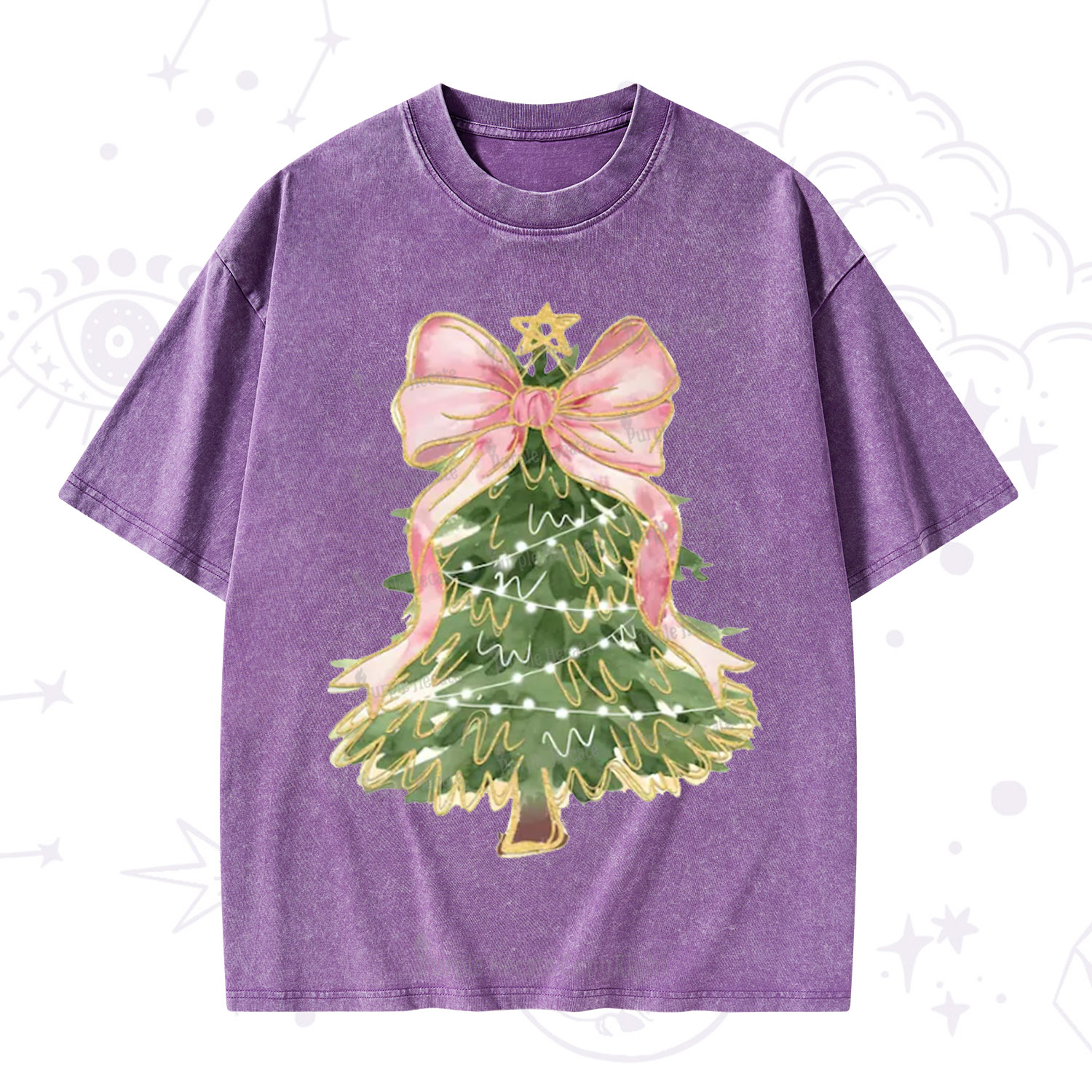 Purplehecate Christmas Tree Bow Washed T-Shirt