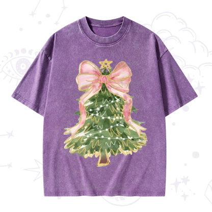 Purplehecate Christmas Tree Bow Washed T-Shirt