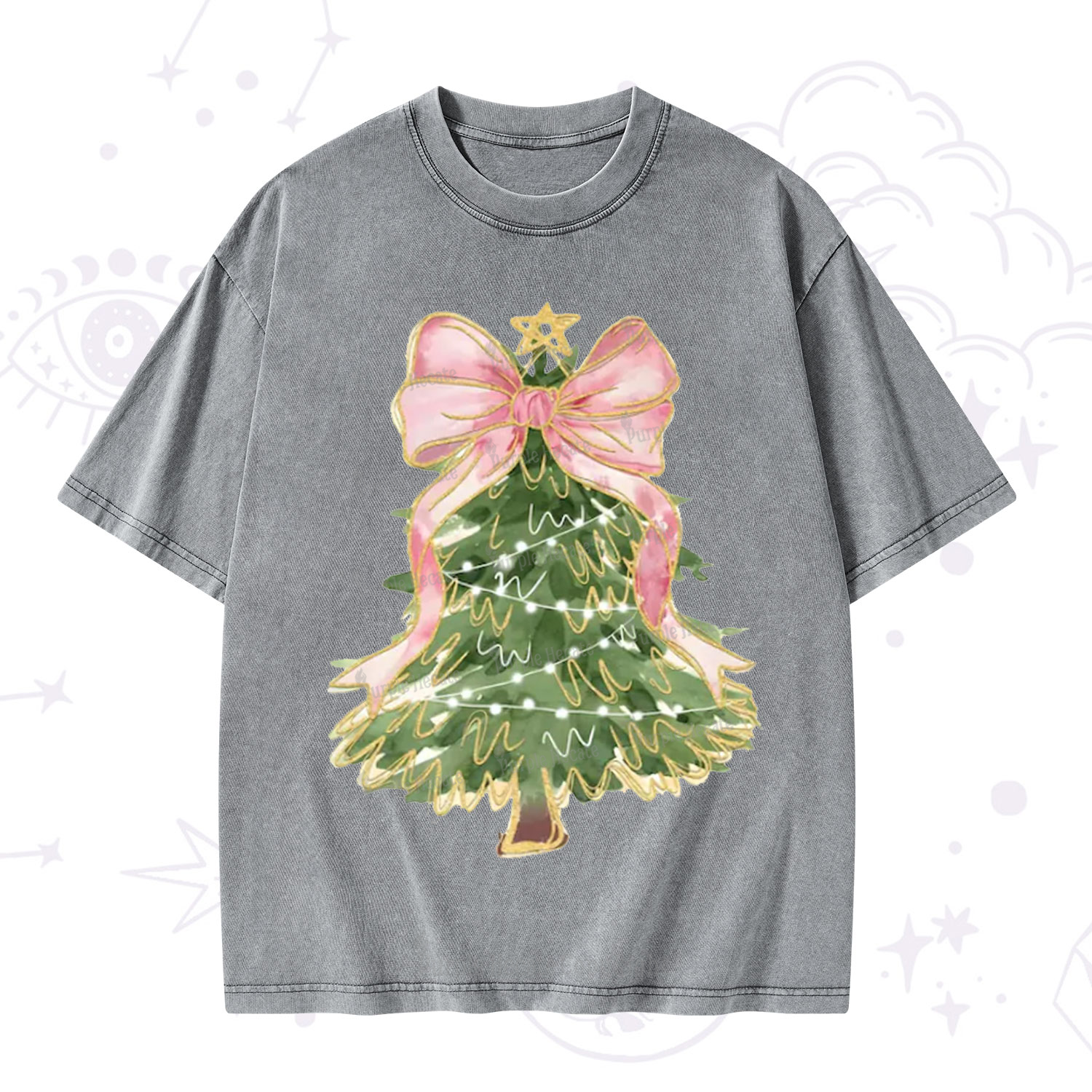 Purplehecate Christmas Tree Bow Washed T-Shirt