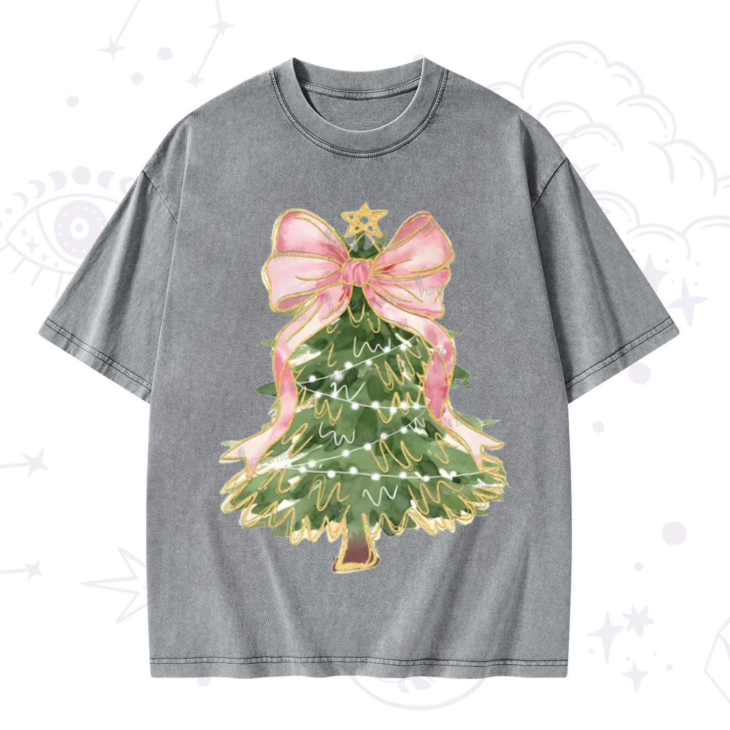 Purplehecate Christmas Tree Bow Washed T-Shirt