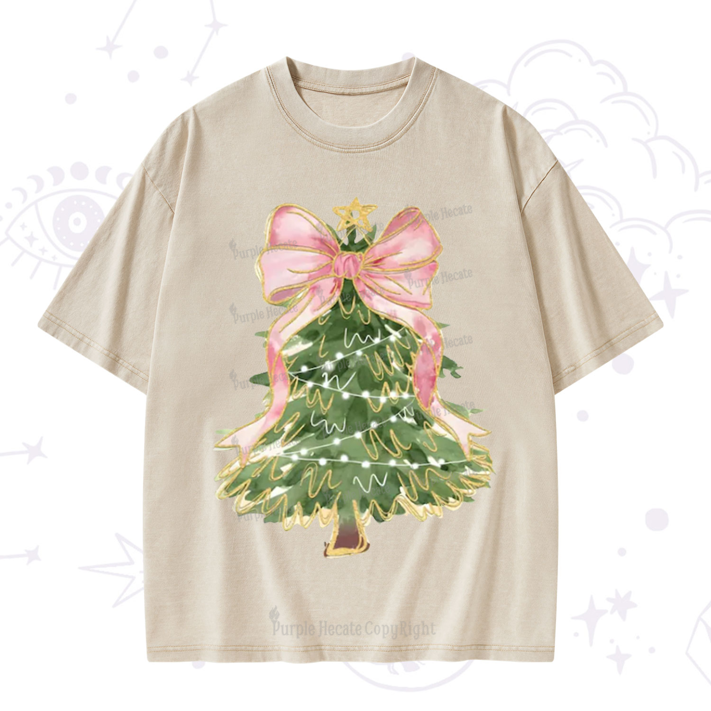 Purplehecate Christmas Tree Bow Washed T-Shirt
