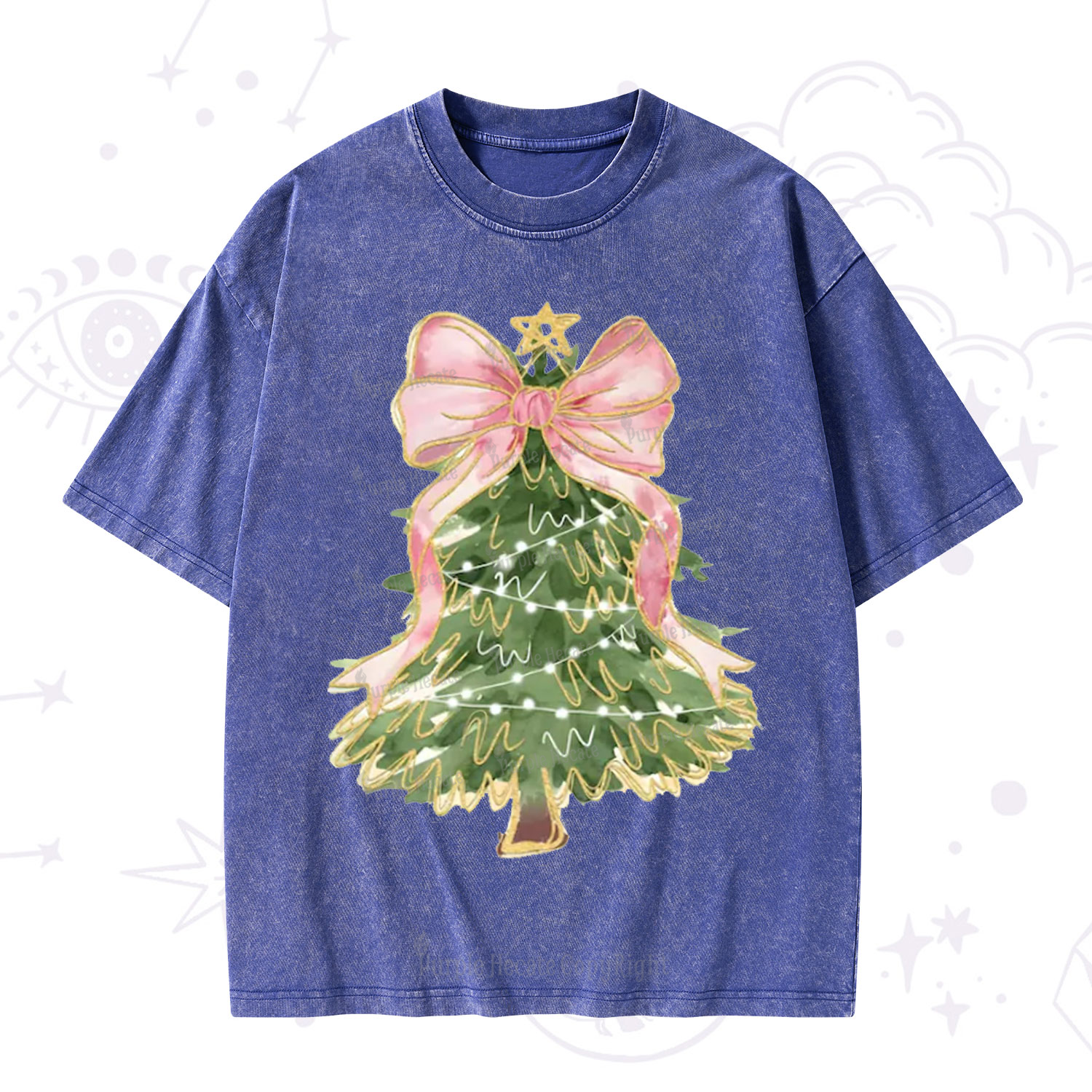 Purplehecate Christmas Tree Bow Washed T-Shirt