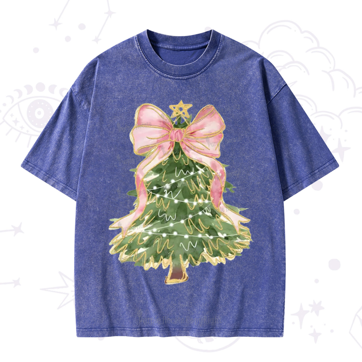 Purplehecate Christmas Tree Bow Washed T-Shirt