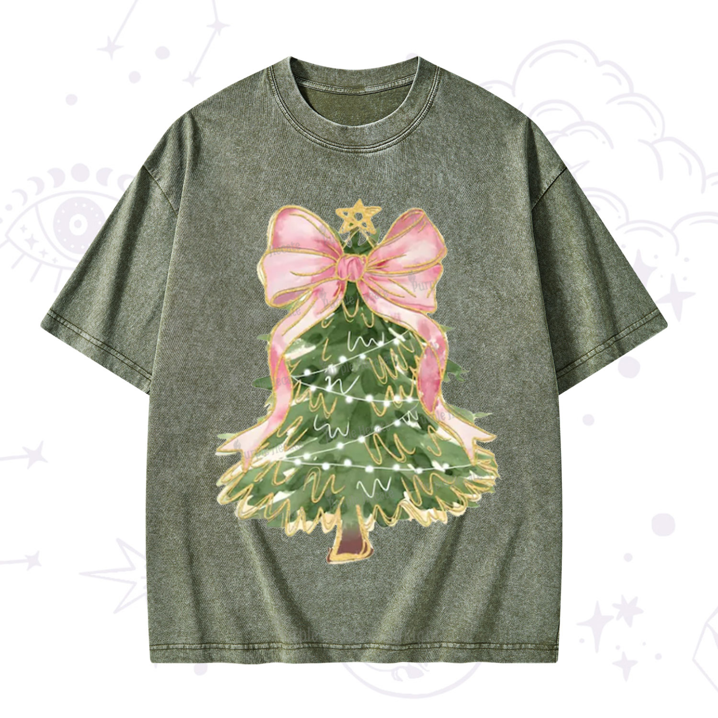 Purplehecate Christmas Tree Bow Washed T-Shirt