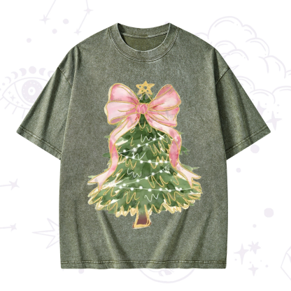 Purplehecate Christmas Tree Bow Washed T-Shirt