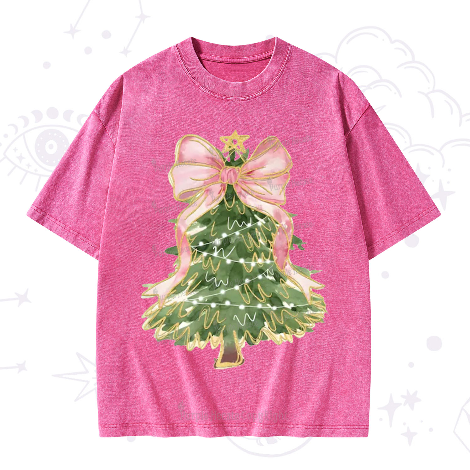 Purplehecate Christmas Tree Bow Washed T-Shirt