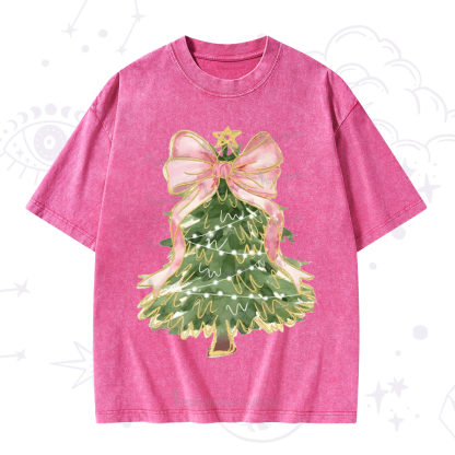 Purplehecate Christmas Tree Bow Washed T-Shirt