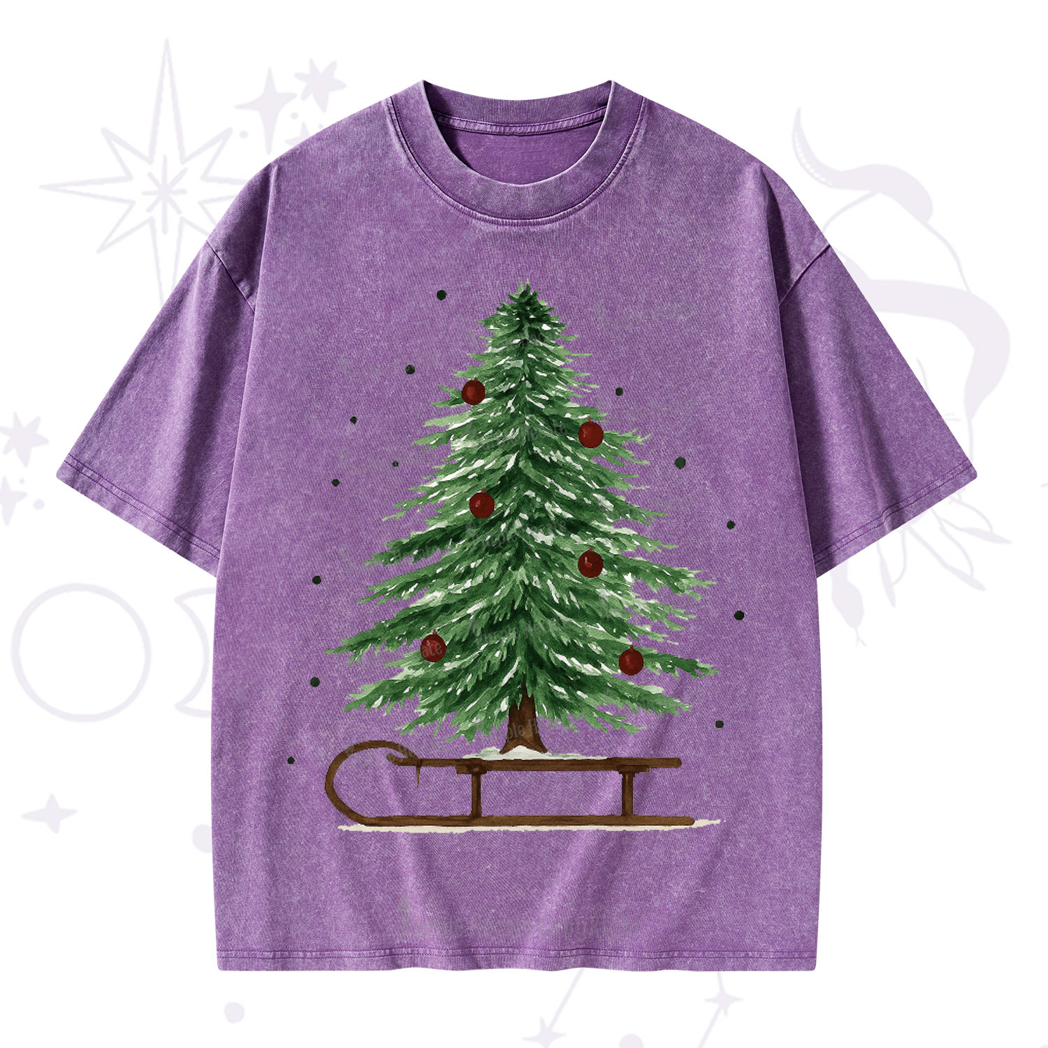 Purplehecate Sleigh Ride Christmas Tree Christmas Washed T-Shirt