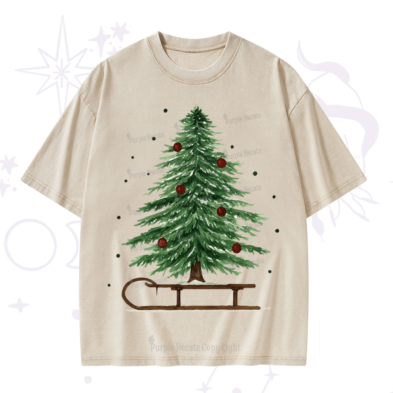 Purplehecate Sleigh Ride Christmas Tree Christmas Washed T-Shirt
