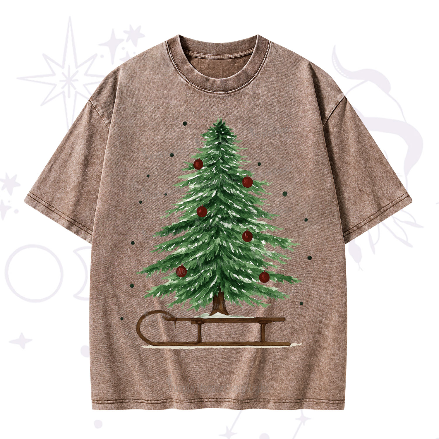Purplehecate Sleigh Ride Christmas Tree Christmas Washed T-Shirt