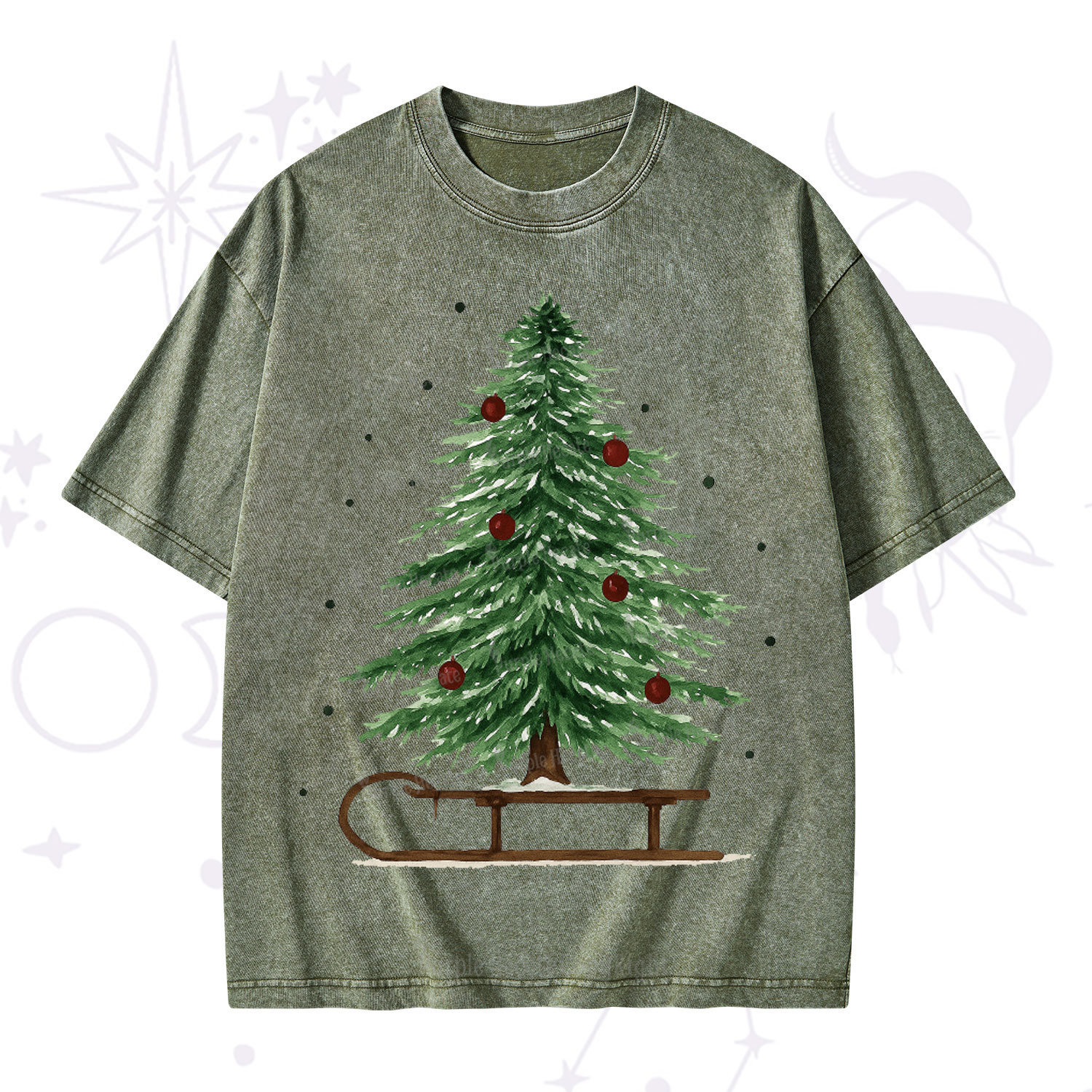 Purplehecate Sleigh Ride Christmas Tree Christmas Washed T-Shirt