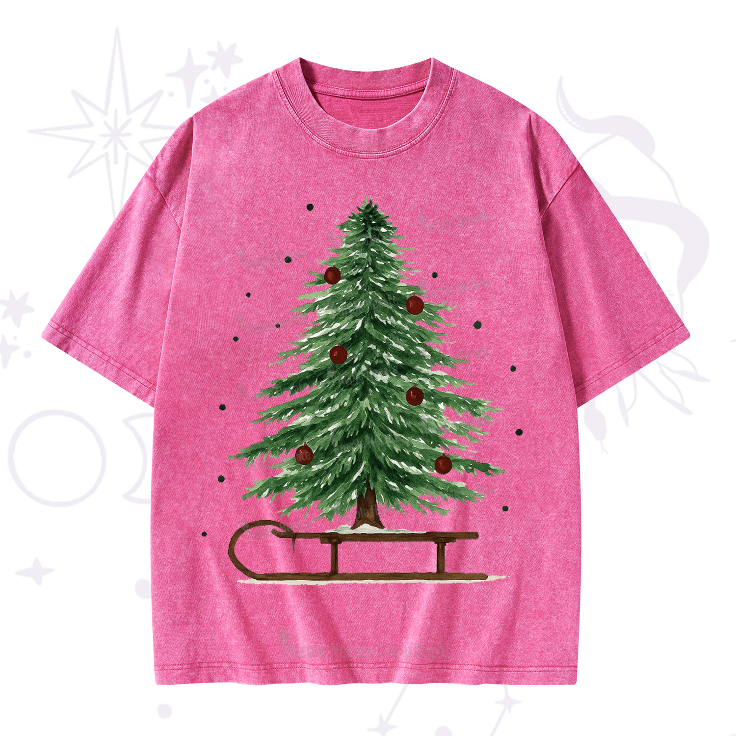 Purplehecate Sleigh Ride Christmas Tree Christmas Washed T-Shirt