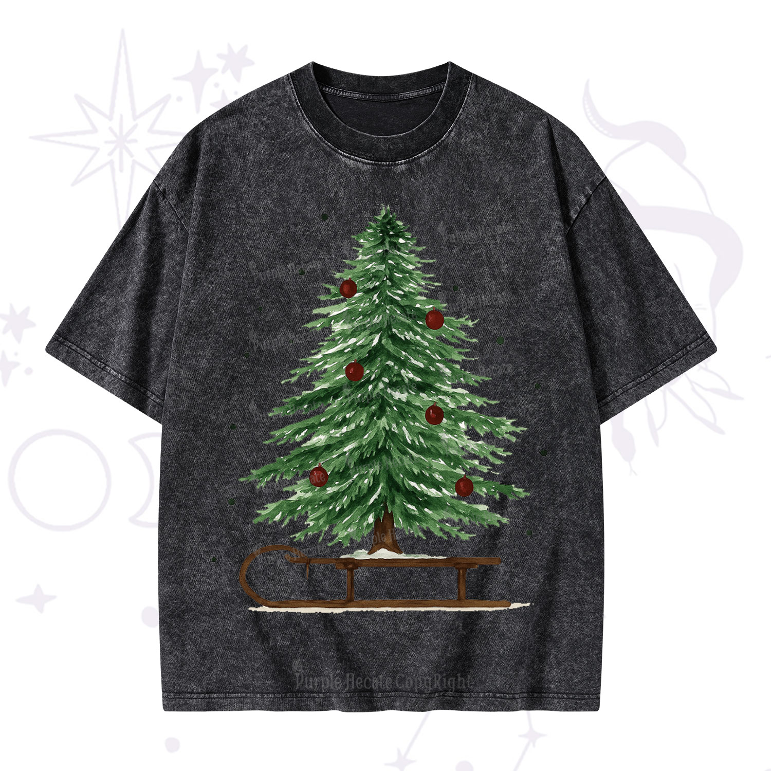 Purplehecate Sleigh Ride Christmas Tree Christmas Washed T-Shirt