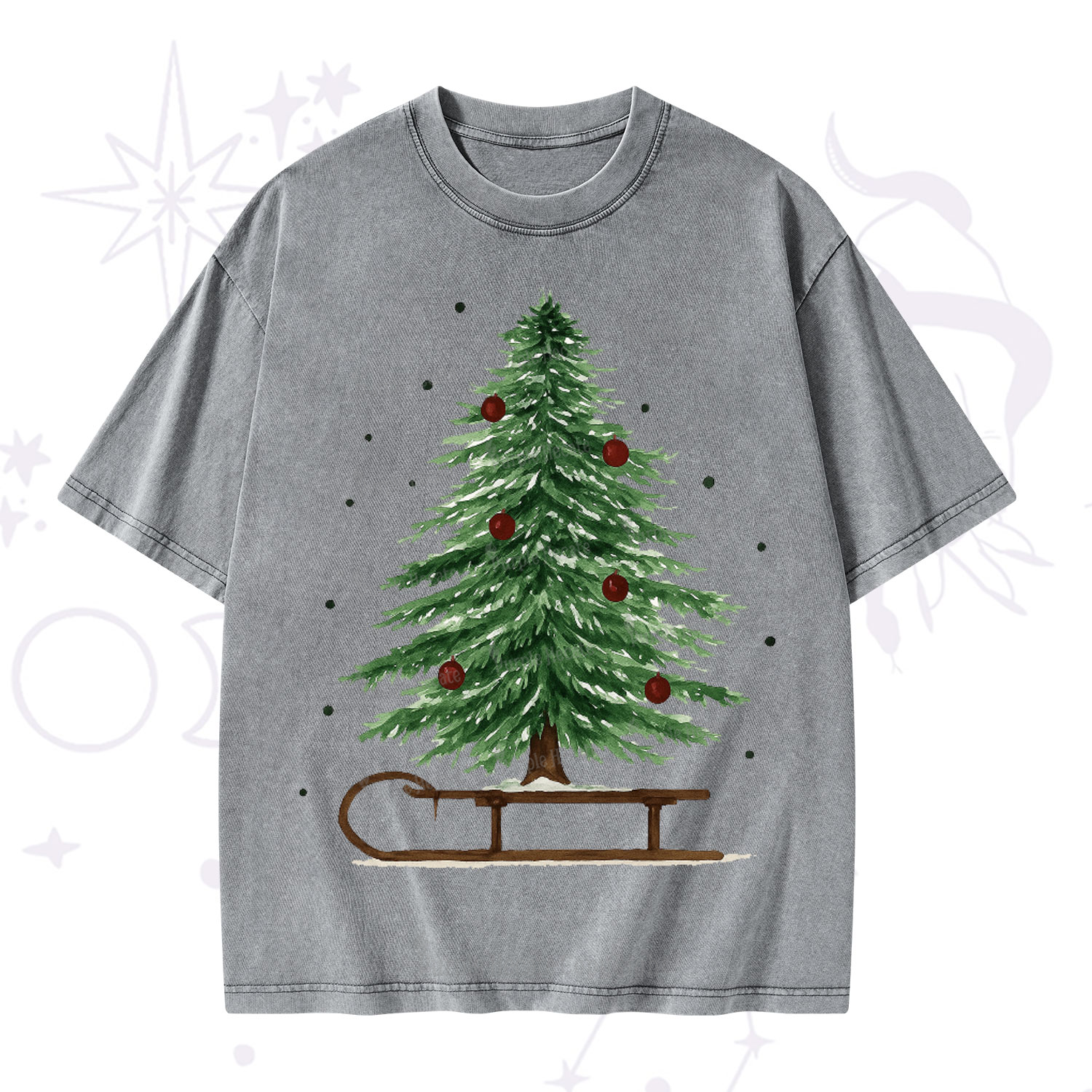 Purplehecate Sleigh Ride Christmas Tree Christmas Washed T-Shirt