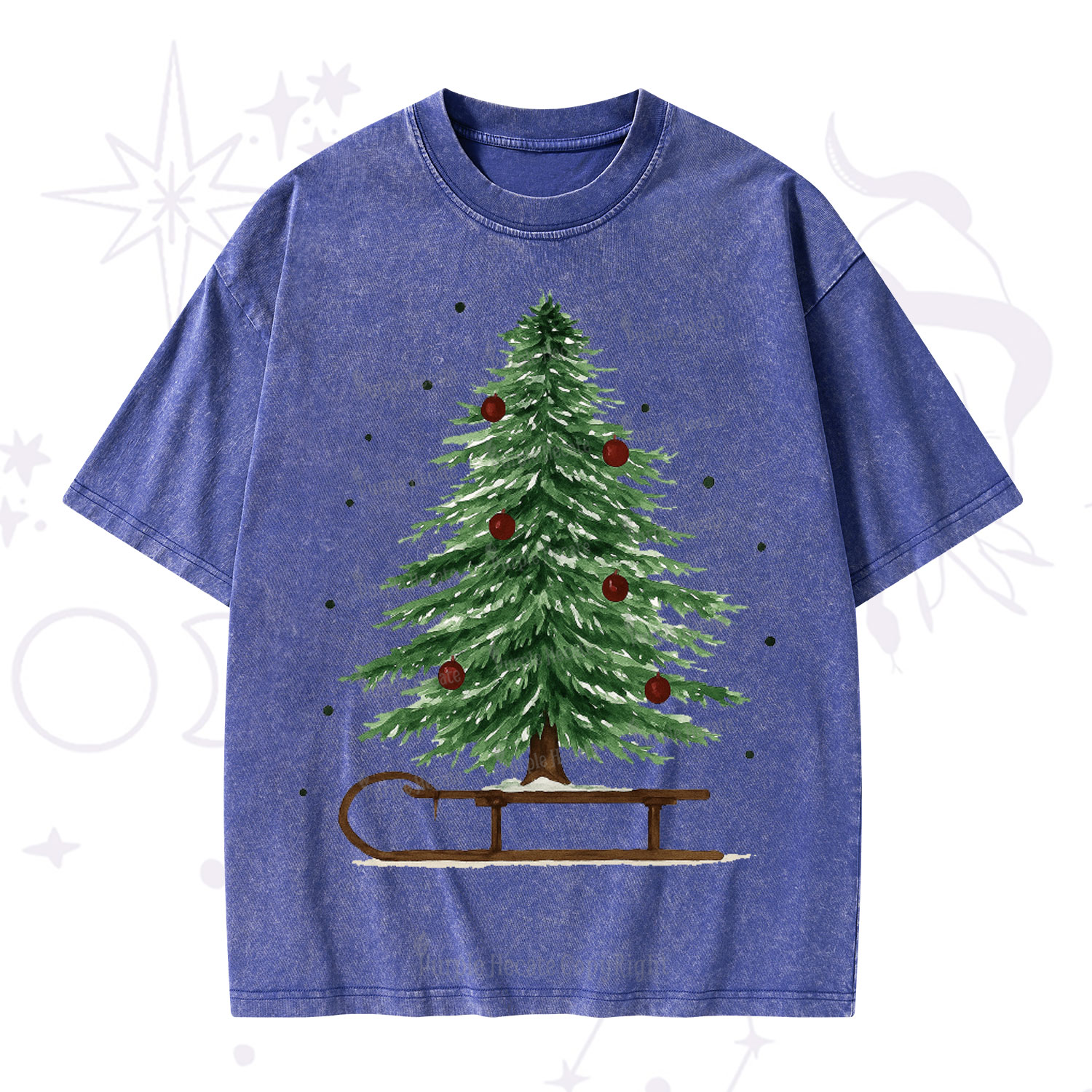 Purplehecate Sleigh Ride Christmas Tree Christmas Washed T-Shirt