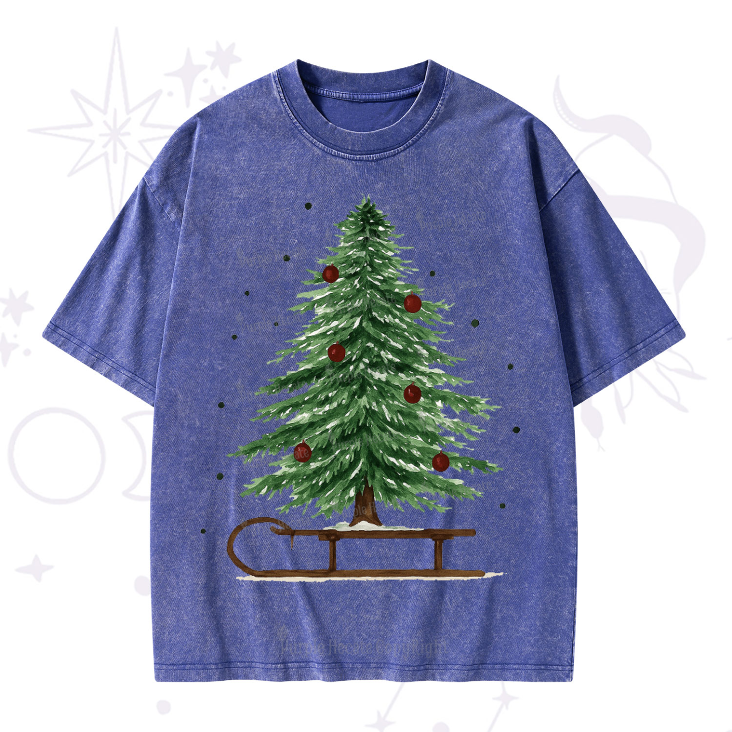 Purplehecate Sleigh Ride Christmas Tree Christmas Washed T-Shirt