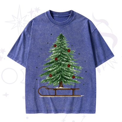 Purplehecate Sleigh Ride Christmas Tree Christmas Washed T-Shirt