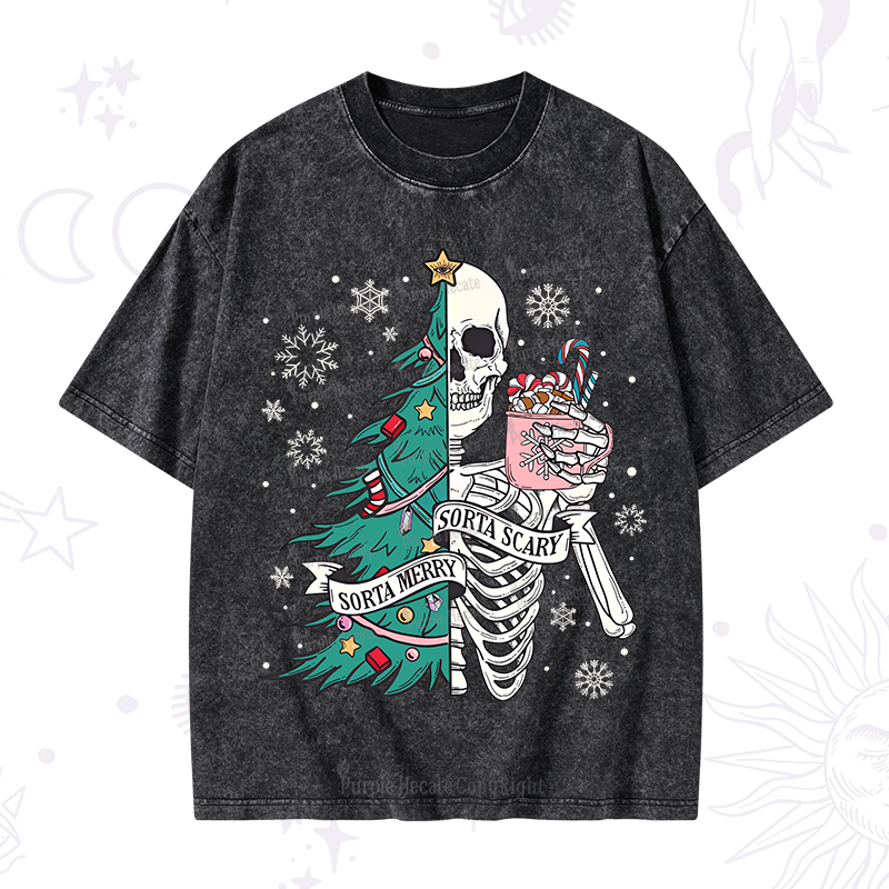 Purplehecate Sorta Merry Sorta Scary Christmas Washed T-Shirt