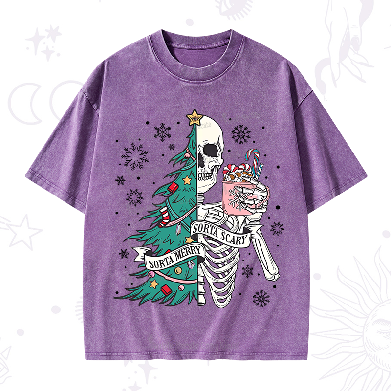 Purplehecate Sorta Merry Sorta Scary Christmas Washed T-Shirt