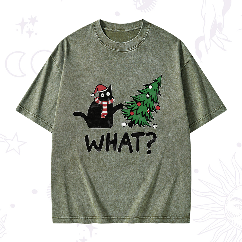 Purplehecate Christmas Black Cat Washed T-Shirt