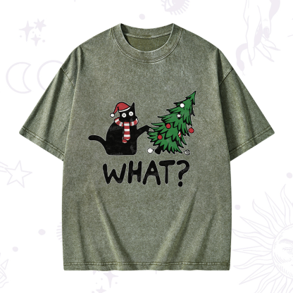 Purplehecate Christmas Black Cat Washed T-Shirt