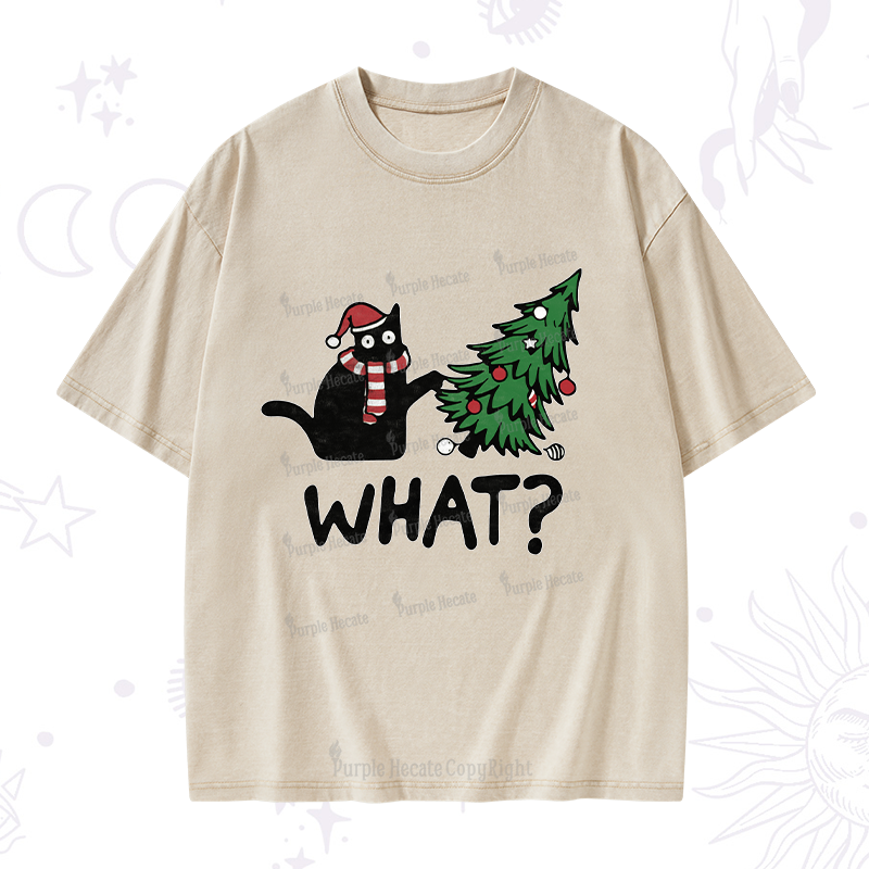 Purplehecate Christmas Black Cat Washed T-Shirt