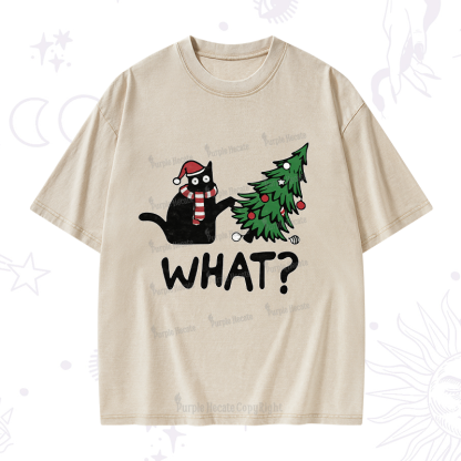 Purplehecate Christmas Black Cat Washed T-Shirt
