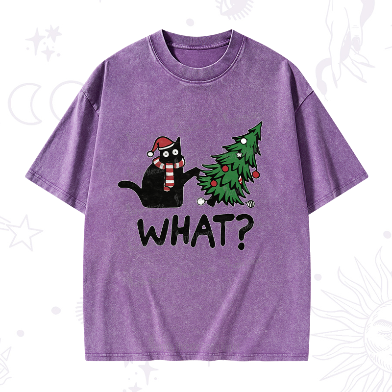 Purplehecate Christmas Black Cat Washed T-Shirt