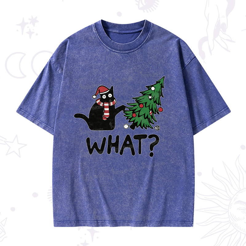 Purplehecate Christmas Black Cat Washed T-Shirt
