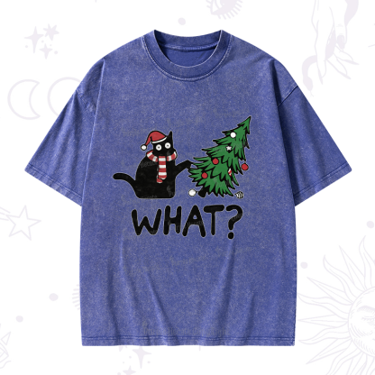 Purplehecate Christmas Black Cat Washed T-Shirt