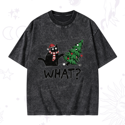 Purplehecate Christmas Black Cat Washed T-Shirt