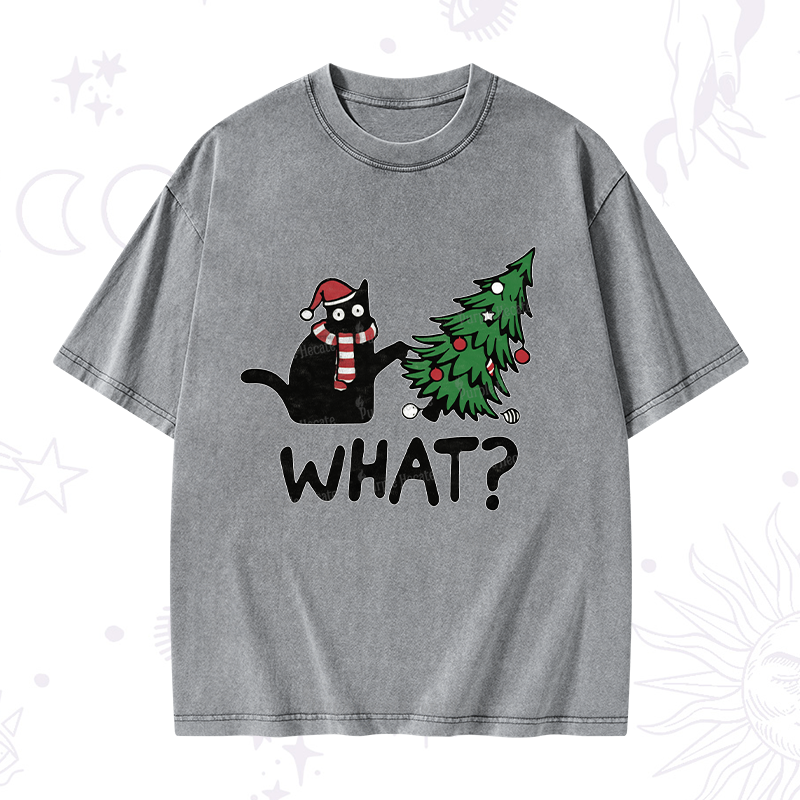 Purplehecate Christmas Black Cat Washed T-Shirt