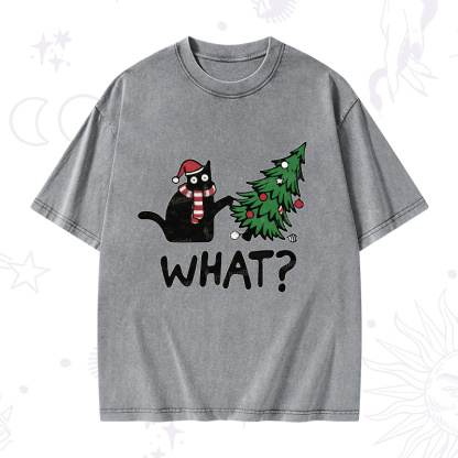 Purplehecate Christmas Black Cat Washed T-Shirt