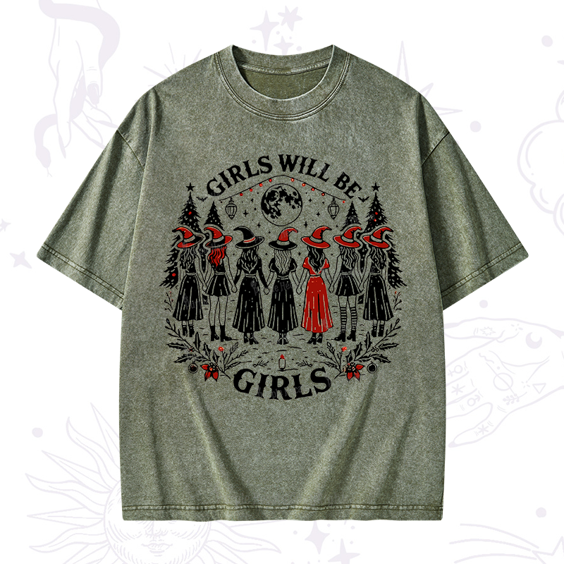Purplehecate Christmas Girls Will Be Girls Witch Washed T-Shirt