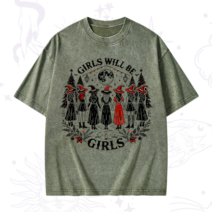 Purplehecate Christmas Girls Will Be Girls Witch Washed T-Shirt