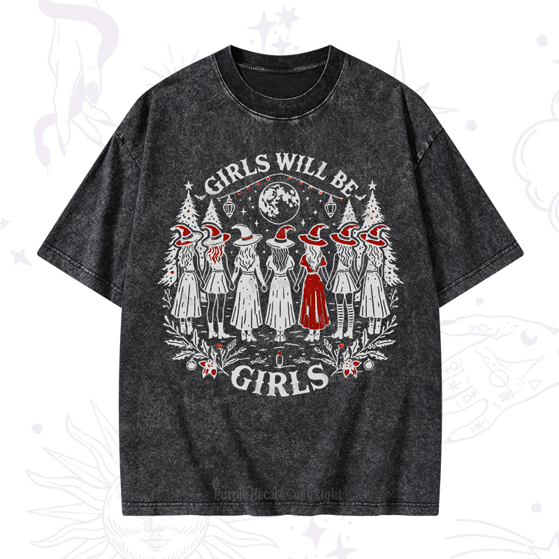 Purplehecate Christmas Girls Will Be Girls Witch Washed T-Shirt