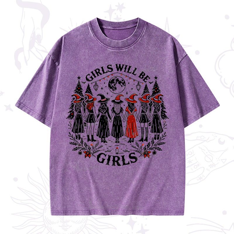 Purplehecate Christmas Girls Will Be Girls Witch Washed T-Shirt