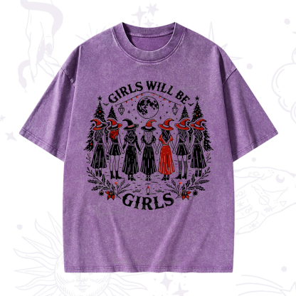Purplehecate Christmas Girls Will Be Girls Witch Washed T-Shirt